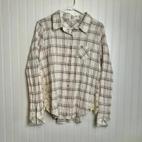 Shyanne Pink Plaid Button Down Medium Lace Side Panels, Long Sleeve, Western C32 - Picture 1 of 6
